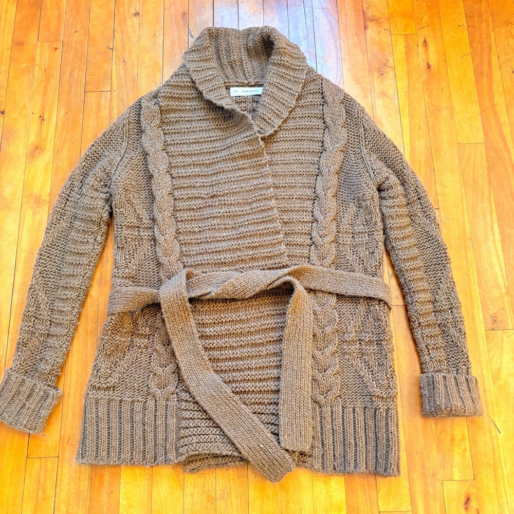 ZARA KNIT Wool Blend Wrap Cable Knit Sweater - Size SMALL